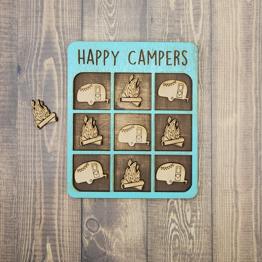 Happy Camper Wooden Tic Tac Toe Board – 5" x 4"