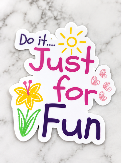 Just for Fun floral sticker on marble background